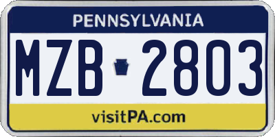 PA license plate MZB2803