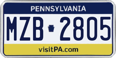 PA license plate MZB2805