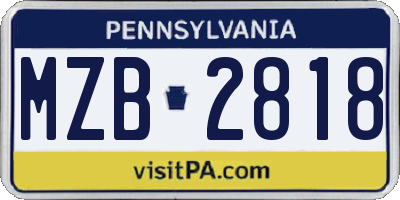 PA license plate MZB2818