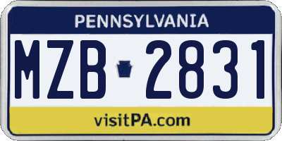 PA license plate MZB2831