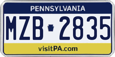 PA license plate MZB2835