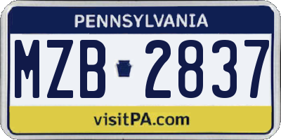 PA license plate MZB2837