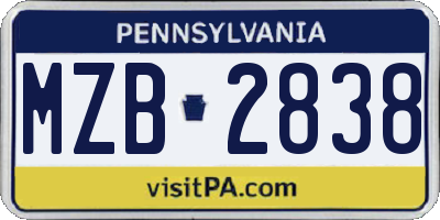 PA license plate MZB2838