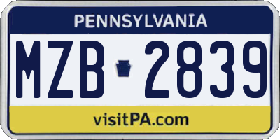 PA license plate MZB2839