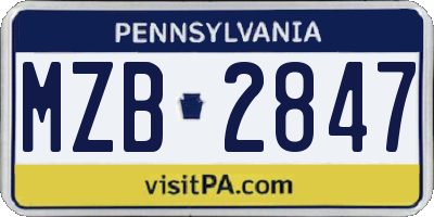 PA license plate MZB2847