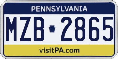 PA license plate MZB2865