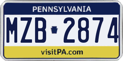 PA license plate MZB2874