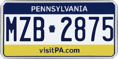 PA license plate MZB2875