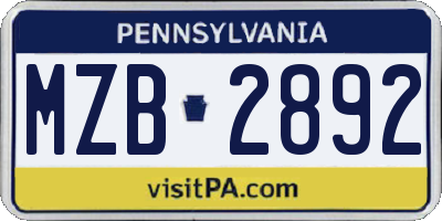 PA license plate MZB2892
