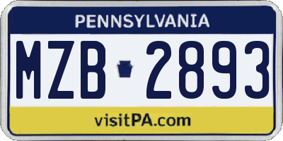 PA license plate MZB2893