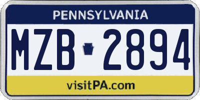 PA license plate MZB2894