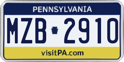 PA license plate MZB2910