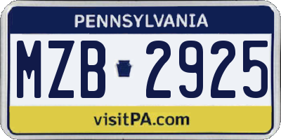 PA license plate MZB2925