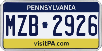 PA license plate MZB2926