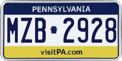 PA license plate MZB2928