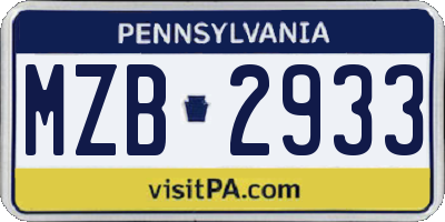 PA license plate MZB2933