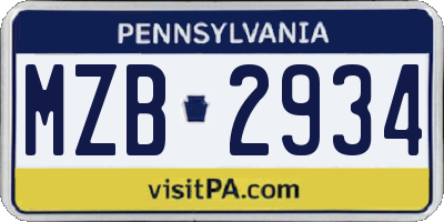 PA license plate MZB2934