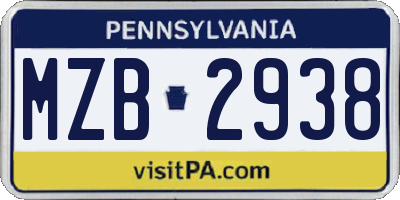 PA license plate MZB2938
