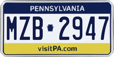 PA license plate MZB2947