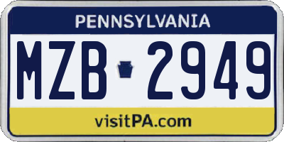 PA license plate MZB2949