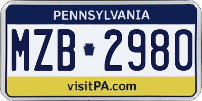 PA license plate MZB2980