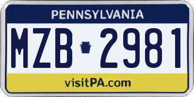 PA license plate MZB2981