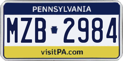 PA license plate MZB2984