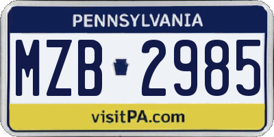 PA license plate MZB2985