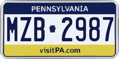 PA license plate MZB2987