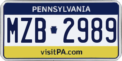 PA license plate MZB2989