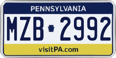 PA license plate MZB2992