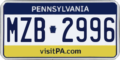 PA license plate MZB2996