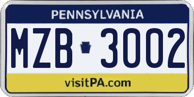 PA license plate MZB3002