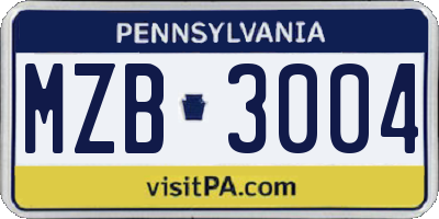 PA license plate MZB3004