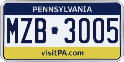 PA license plate MZB3005