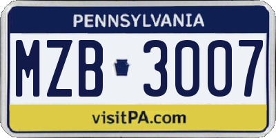 PA license plate MZB3007