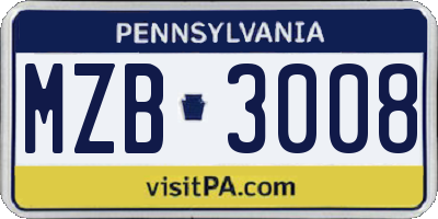 PA license plate MZB3008