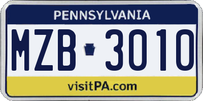 PA license plate MZB3010