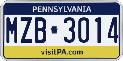 PA license plate MZB3014