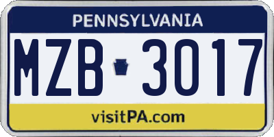 PA license plate MZB3017