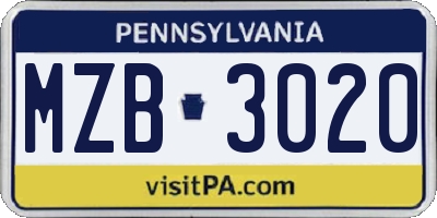 PA license plate MZB3020