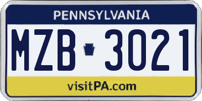 PA license plate MZB3021