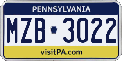 PA license plate MZB3022