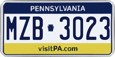 PA license plate MZB3023