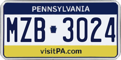 PA license plate MZB3024