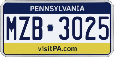 PA license plate MZB3025
