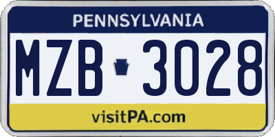 PA license plate MZB3028
