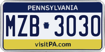 PA license plate MZB3030