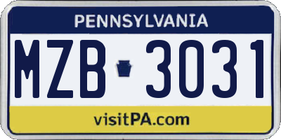 PA license plate MZB3031