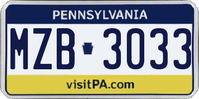 PA license plate MZB3033